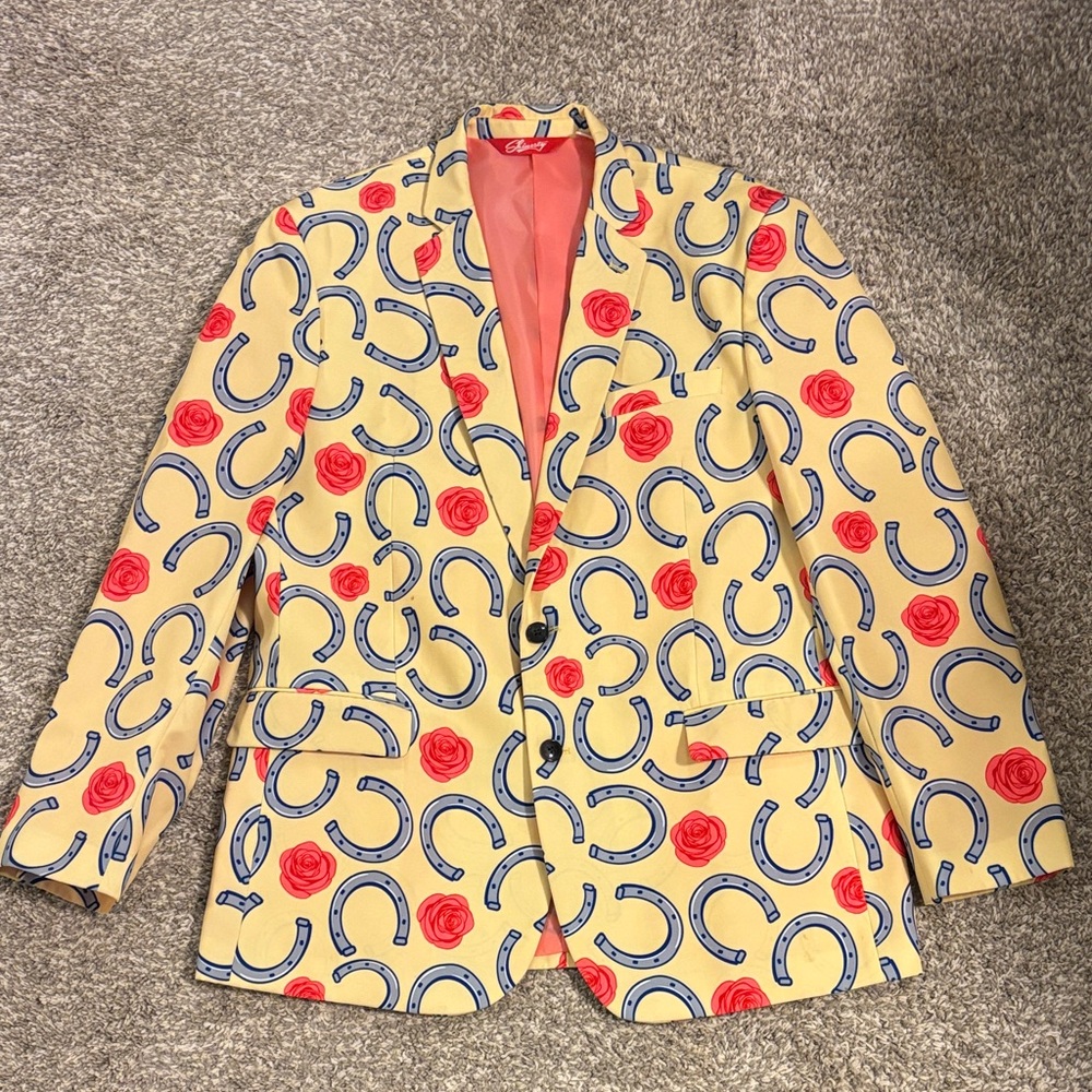 Stylish Yellow Blazer with Horseshoe & Roses